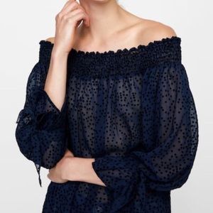 NWOT-Zara Polka Dot Sheer Off the Shoulder Top- M